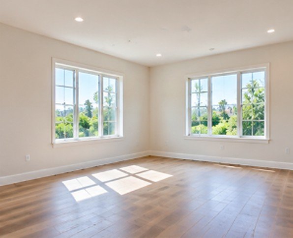 Finished bedroom with smooth painted walls and wood floors