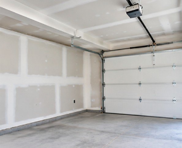 Garage after drywall installation with taped seams